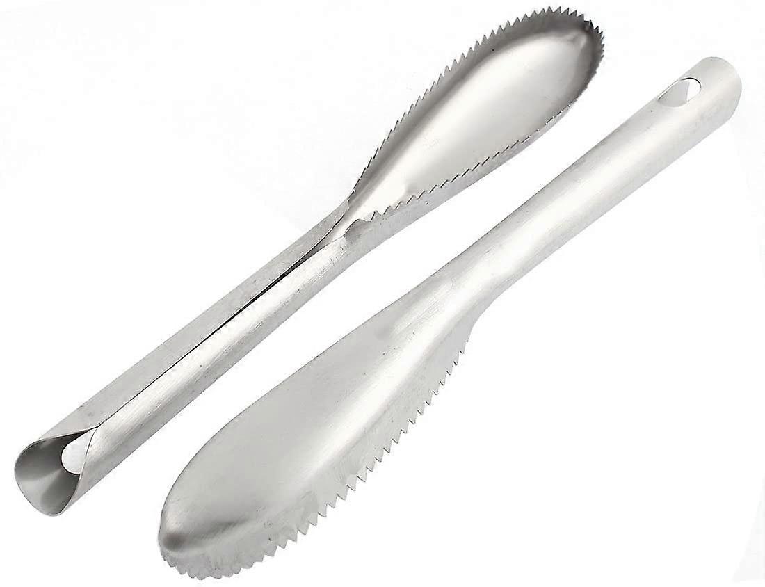 Fish Scale Scraper Tool 2 Pack, Serrated Paddle Shape Metal Fish Scaler