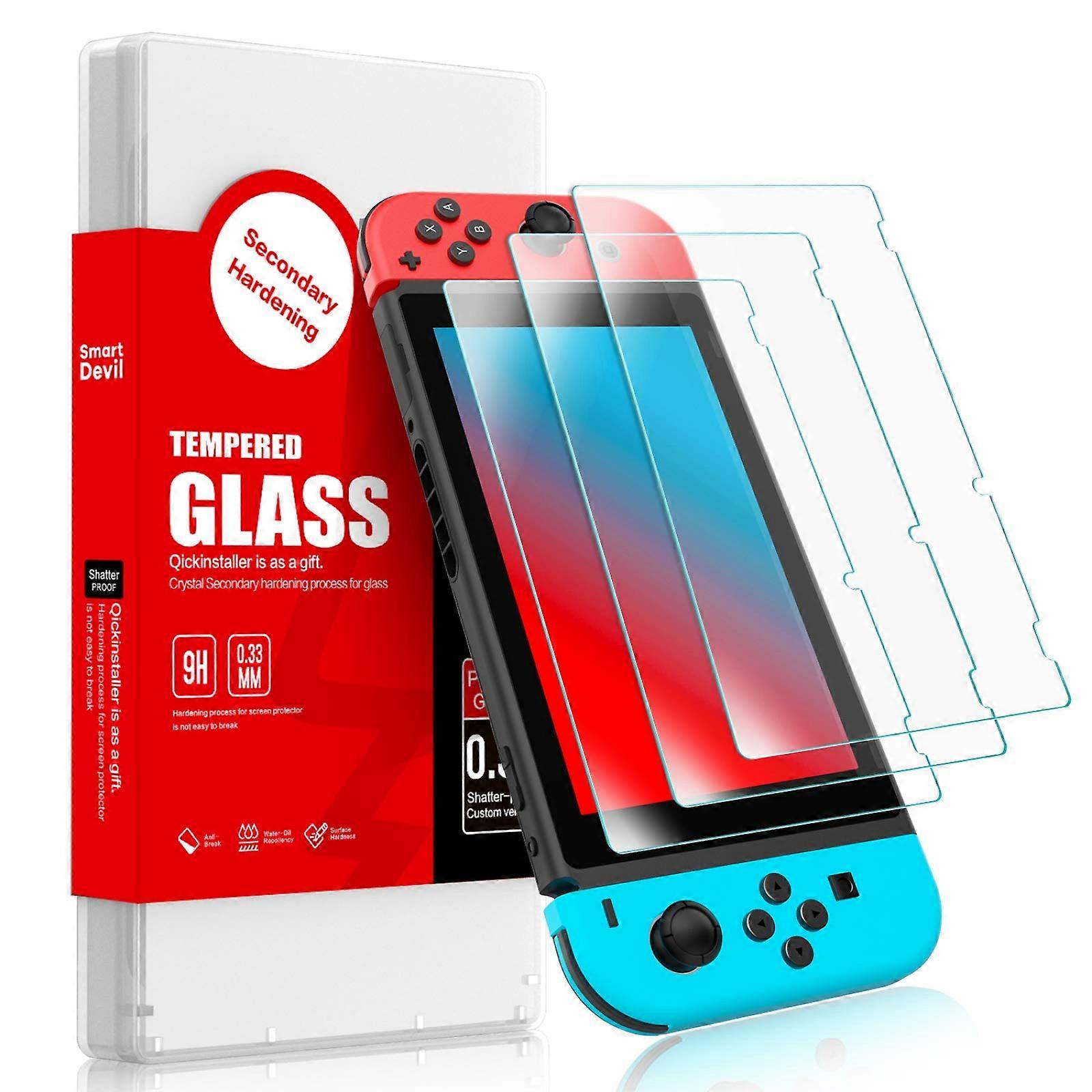 Screen Protector 3 Pack Tempered Glass AntiScratch HD Clear 2.5D Arc Edge for Nintendo Switch