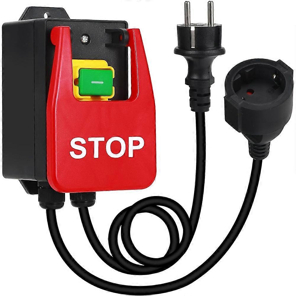 Emergency Stop Switch 230 V, Safety Switch Zero Voltage Switch with Socket, Electromagnetic Pressure Switch Eu Plug