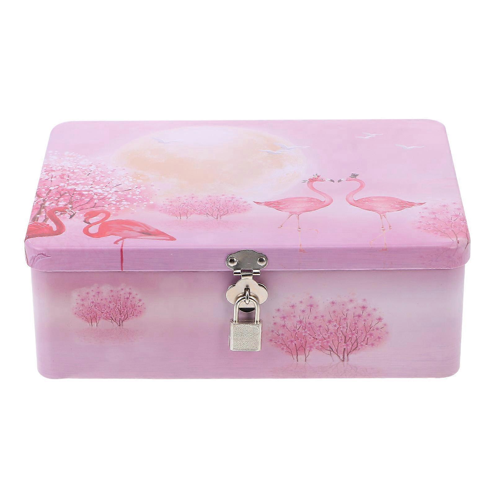 1Set Storage Box for Gift Organization with Padlock Vintage Tinplate Case