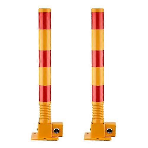 Heavy Duty Folding Parking Post with Lock, Spring Loaded Bollard for Driveway Security, 2 Pack Black