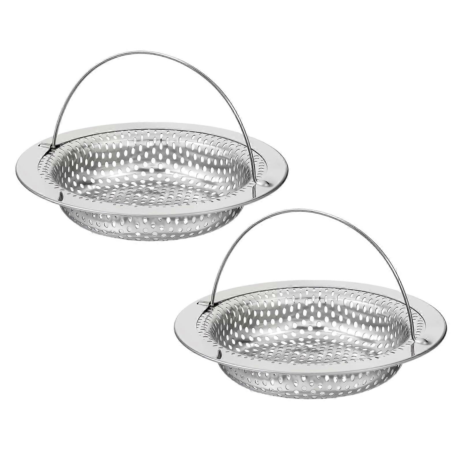 2 Pcs Stainless Steel Kitchen Sink Strainer with Handle 4.5 Inch Fine Mesh Drain Filter Silver