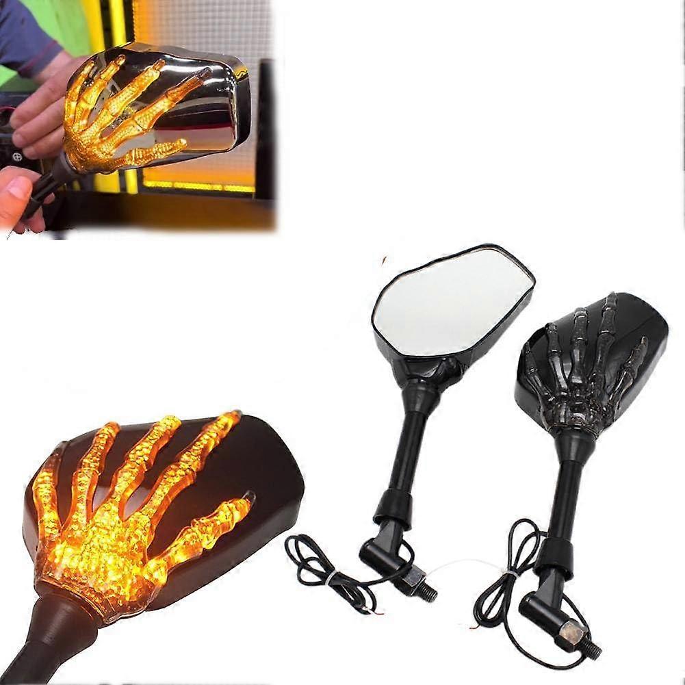 LED Skeleton Hand Motorcycle Rearview Mirrors with Cool LED Light and Wide Viewing Angle