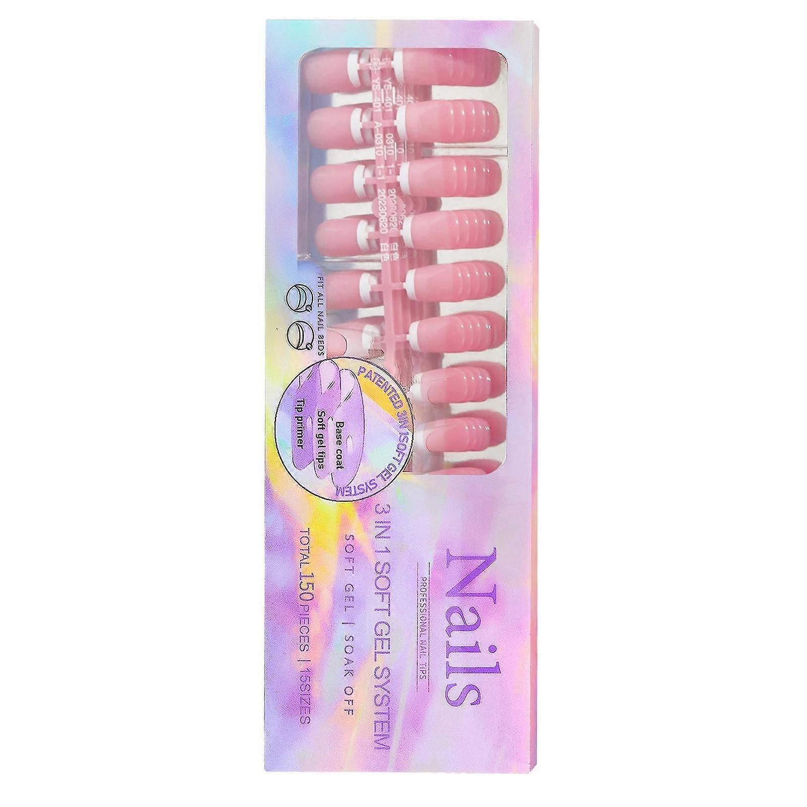 Press On Nails Soft Gel 150pcs Multi Sizes Colored Tips with Preapplied Primer Base Coat