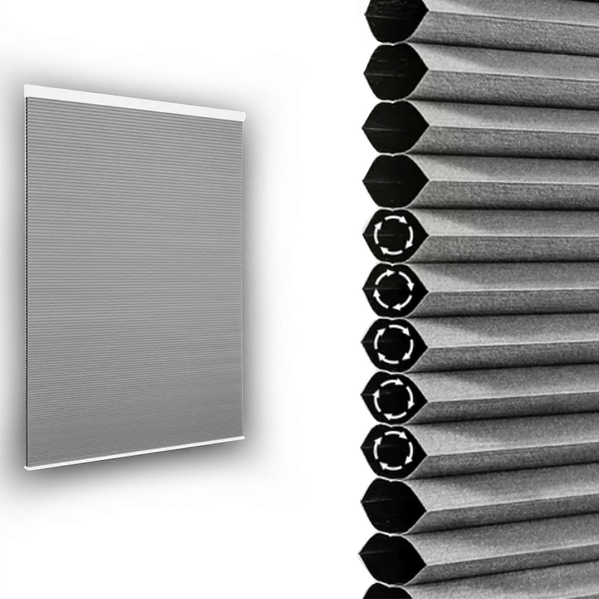 Cordless Grey Blackout Honeycomb Window Blinds with Child Safe Design, Energy Saving Inside Mount