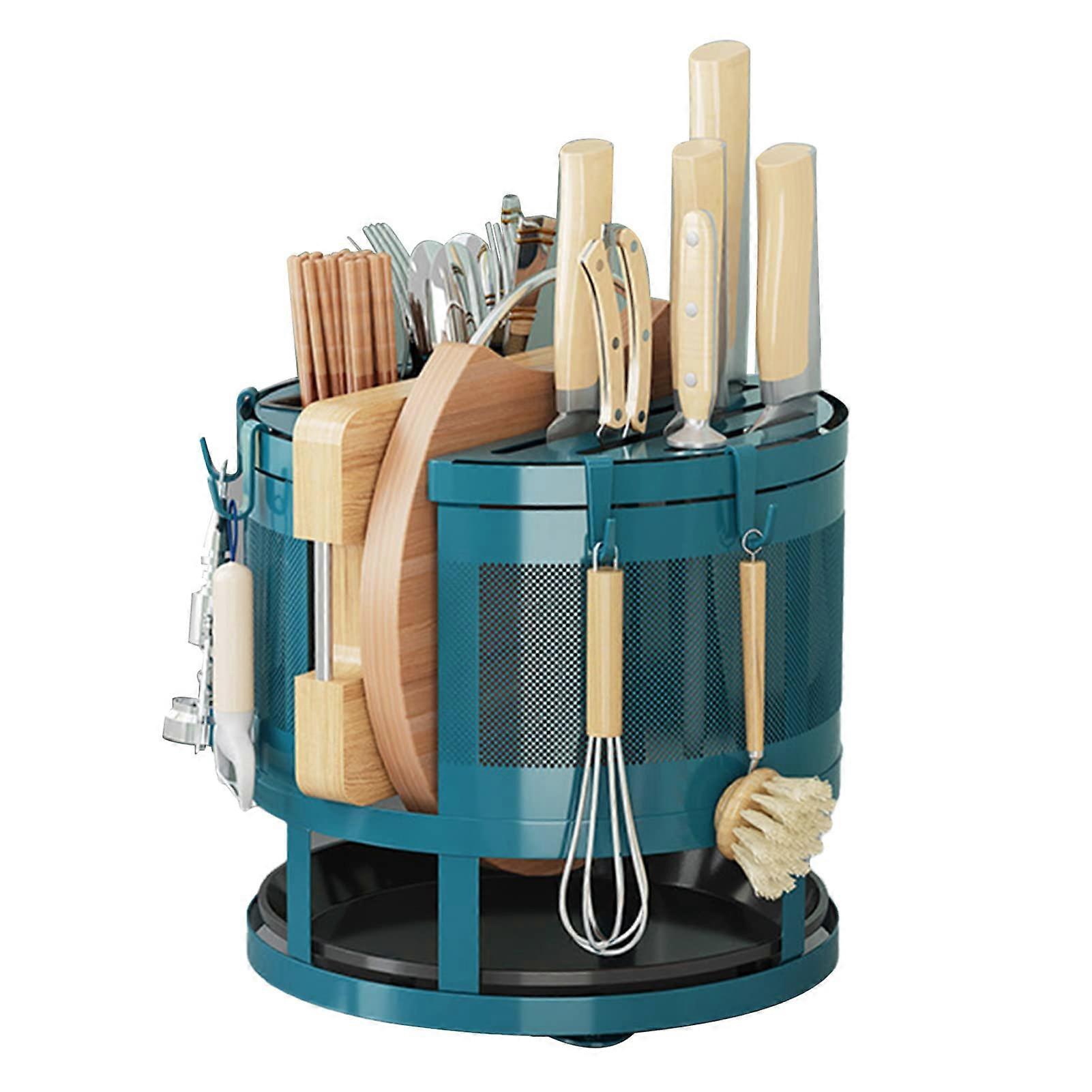 Rotating Knife Block with 360° Smooth Rotation, MultiFunction Kitchen Utensil Holder, Green