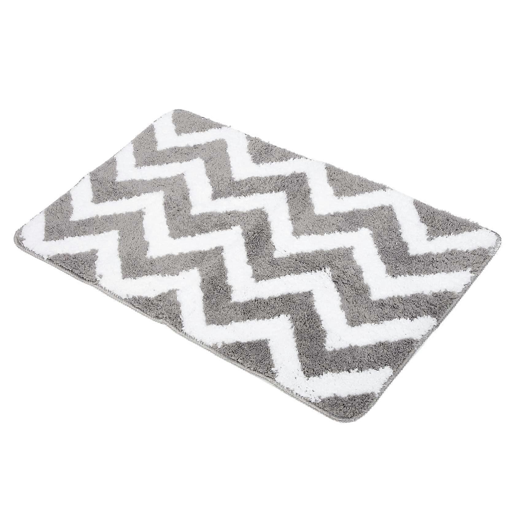 Bath Mat with Fast Water Absorption, NonSlip Backing, Soft Comfort Surface, Wave Gray Design