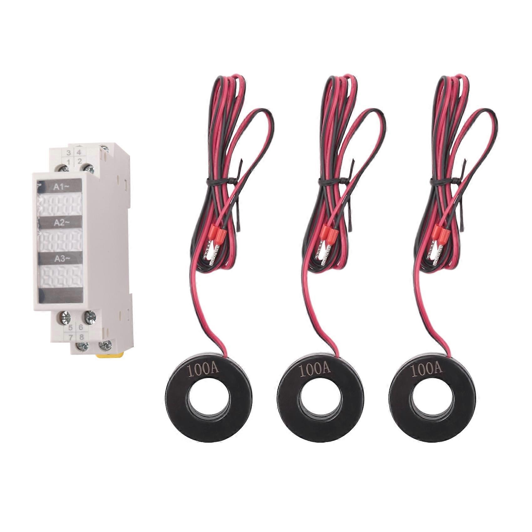 Din Rail Mount 3 Phase Ampere Meter Mini Modular Current Meter Gauge Indicator LED Digital Display Detector Ammeter