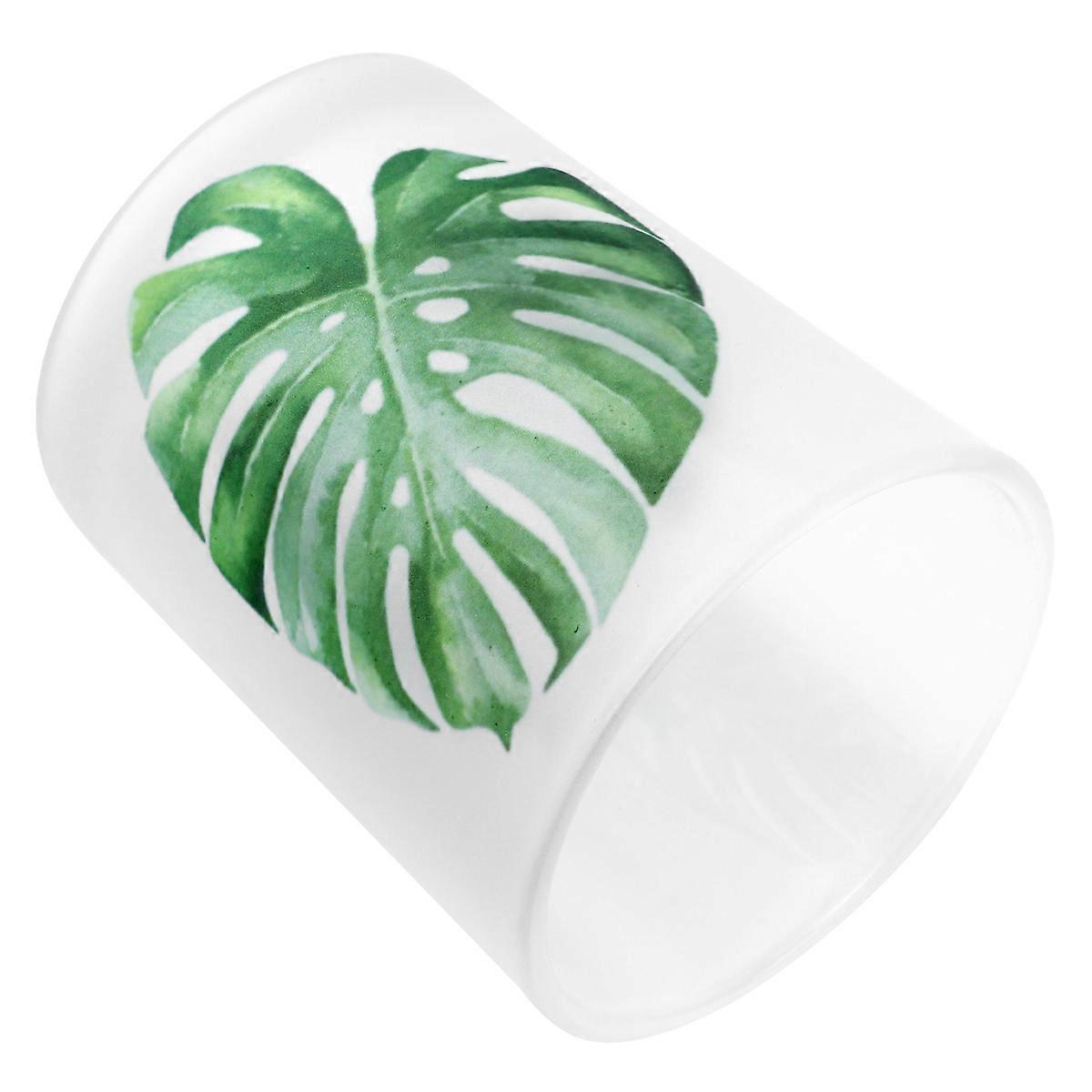 Green Glass Candlestick for Decoration 6Pcs Monstera Leaf Pattern Candle Holders