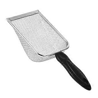 Pá para areia de gato em aço inoxidável resistente com cabo longo e pega ergonômica para facilitar a remoção de dejetos de animais de estimação.