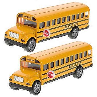 Pull Back School Bus Toy 2Pcs Alloy Metal Vehicles for Kids Playing
