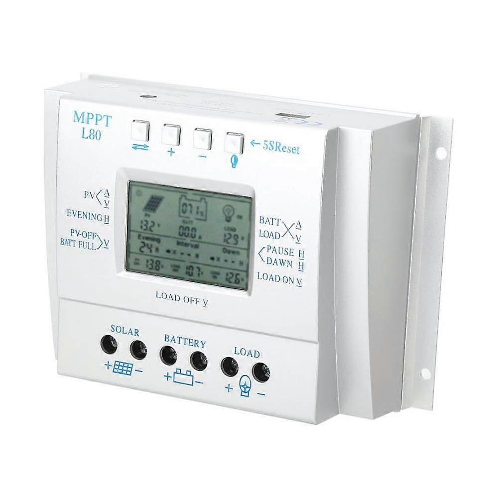 80A MPPT Solar Charge Controller 12V 24V Auto with LCD Display and Programmable Load Timer for Off Grid System
