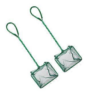 2pcs Fine Mesh Aquarium Fish Net Long Handle Plastic Square Catch Net for Fish Tank Pond Betta Shrimp Catching Supplies
