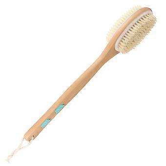 Long Handle Dual-Sided Brush, Back Scrubber for Shower with Exfoliating & Soft Bristles, Wood-Handled Bath Brush for Full-Body Cleansing, Anti-Slip