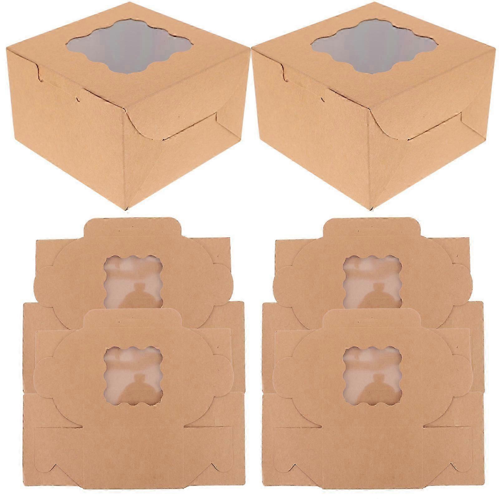 Brown Dessert Boxes with Window for Home Use 12Pcs Cake Packaging