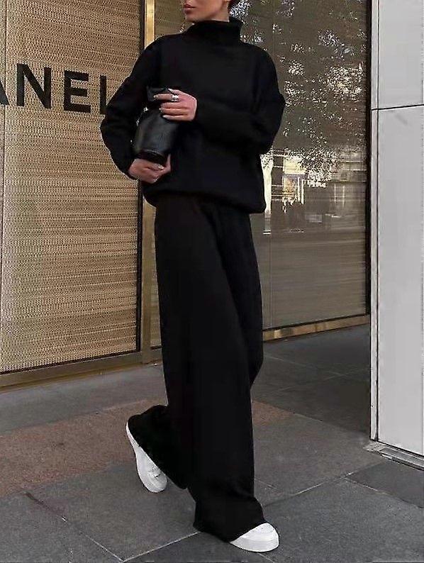 Knitted Solid Color Loose Casual Two-Piece Set