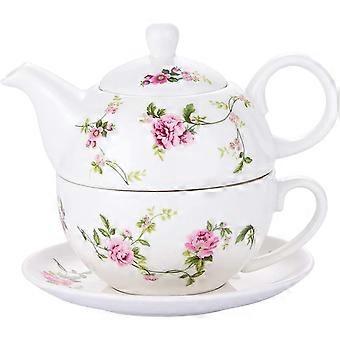 Porcelain Tea compatible  One, Floral Teapot and Cup Set, Rattan Flowers