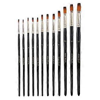 12pcs Nylon Hair Art Oil Acrylic Painting Brushes Flat Tip Artist Watercolor Brushes Pen Set
