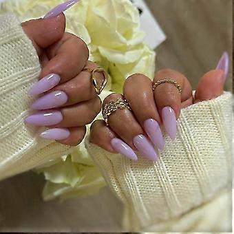 48PCS Almond Press on Nails Medium Length Purple Stiletto Fake Nails Gel Stick for Women