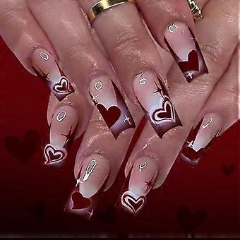 Easy Apply Medium Length Press On Nail Valentine Heart Design False Nail For Daily Use Event Special Occasions
