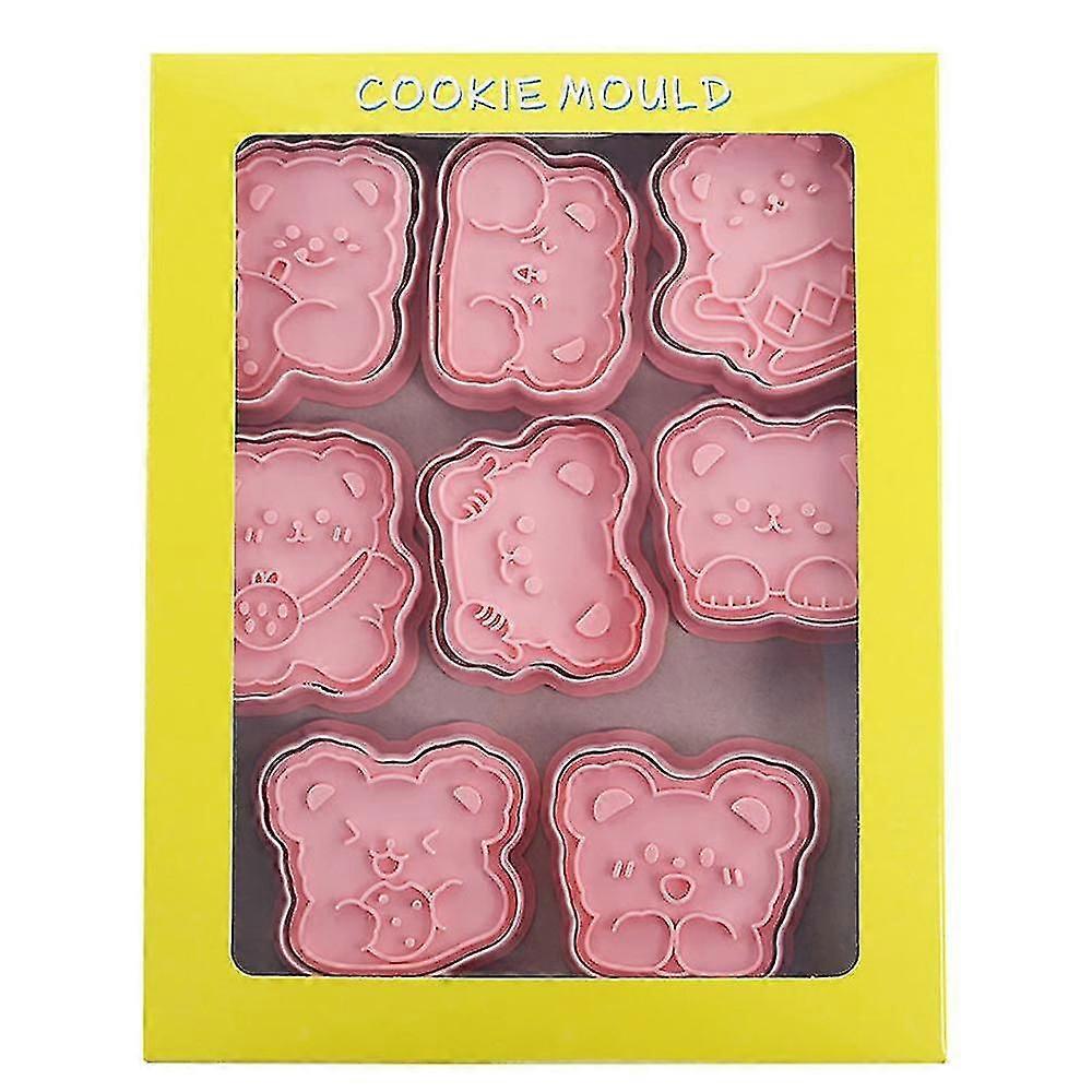 8pcs Cartoon Bear Cookie Stencil 3d Biscuits Stencil Plastic Baking Stencil