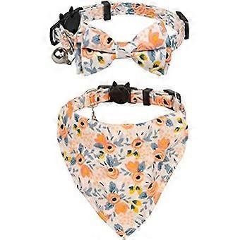 Gyapet Cat Collar Set 2pcs Breakaway Bell Bow Tie Flower Summer Bandana Kitten 7-11" Floral Cute