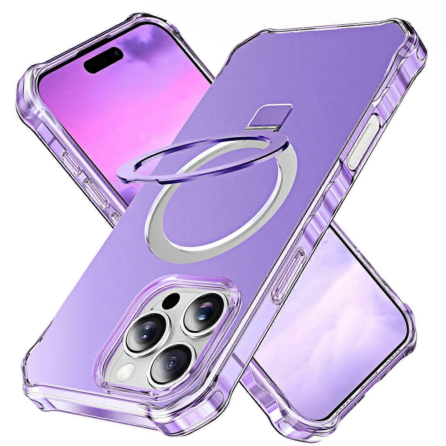 For Apple iPhone 16 Pro Max Solid Color Wave Design MagSafe Ring Holder Case Purple