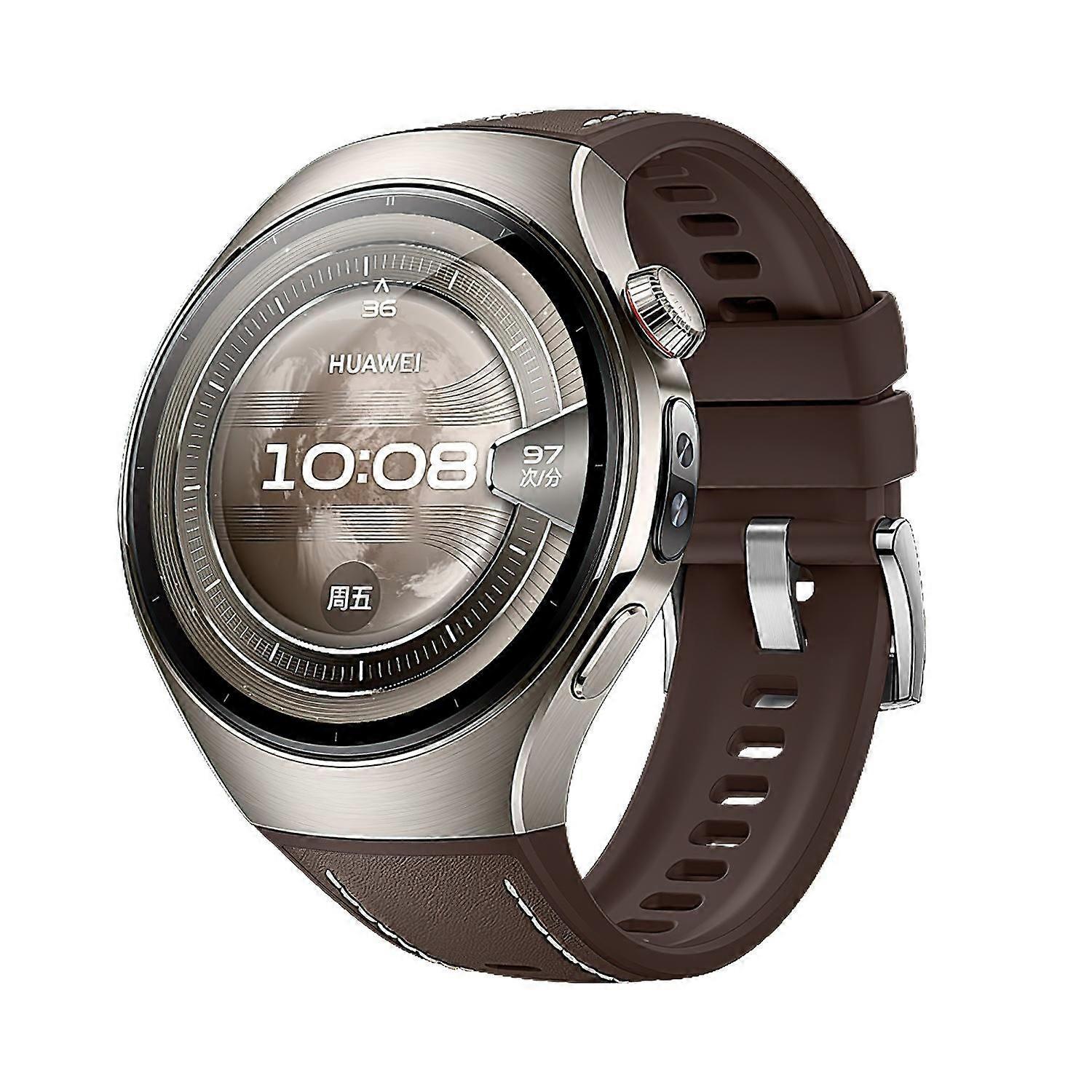For Huawei Watch 5 42mm High-quality Premium Leather Hybrid Silicone Replacement Arm Band Brown