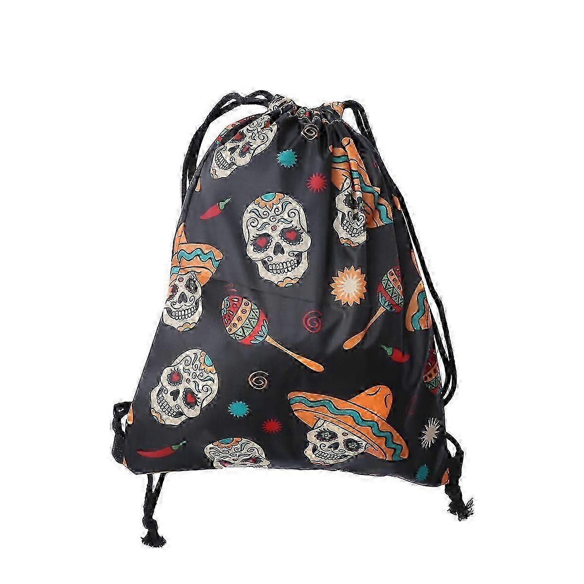 3D Printing Drawstring Bag for Storage Use Skull Printed Backpack