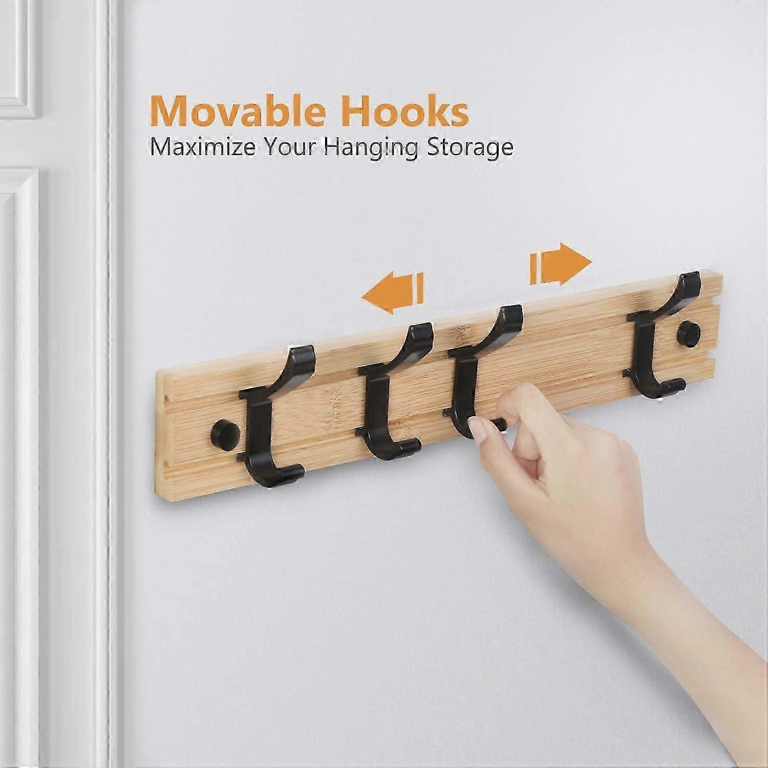 Wall Mounted Coat Rack with 4 Movable Hooks,Coat Hooks Wall Hook40cm