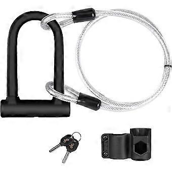 Antivol de vélo en forme de U avec câble flexible en acier et support de fixation, anse en acier durable haute sécurité, résistant à la corrosion, 2 clés incluses