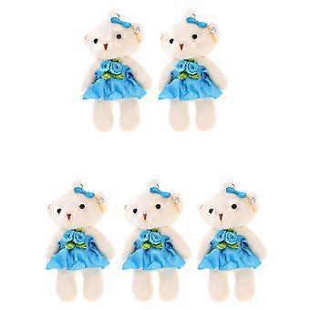 Blue Plush Wedding Bear Toy Bear Dolls for Decoration 5Pcs Set