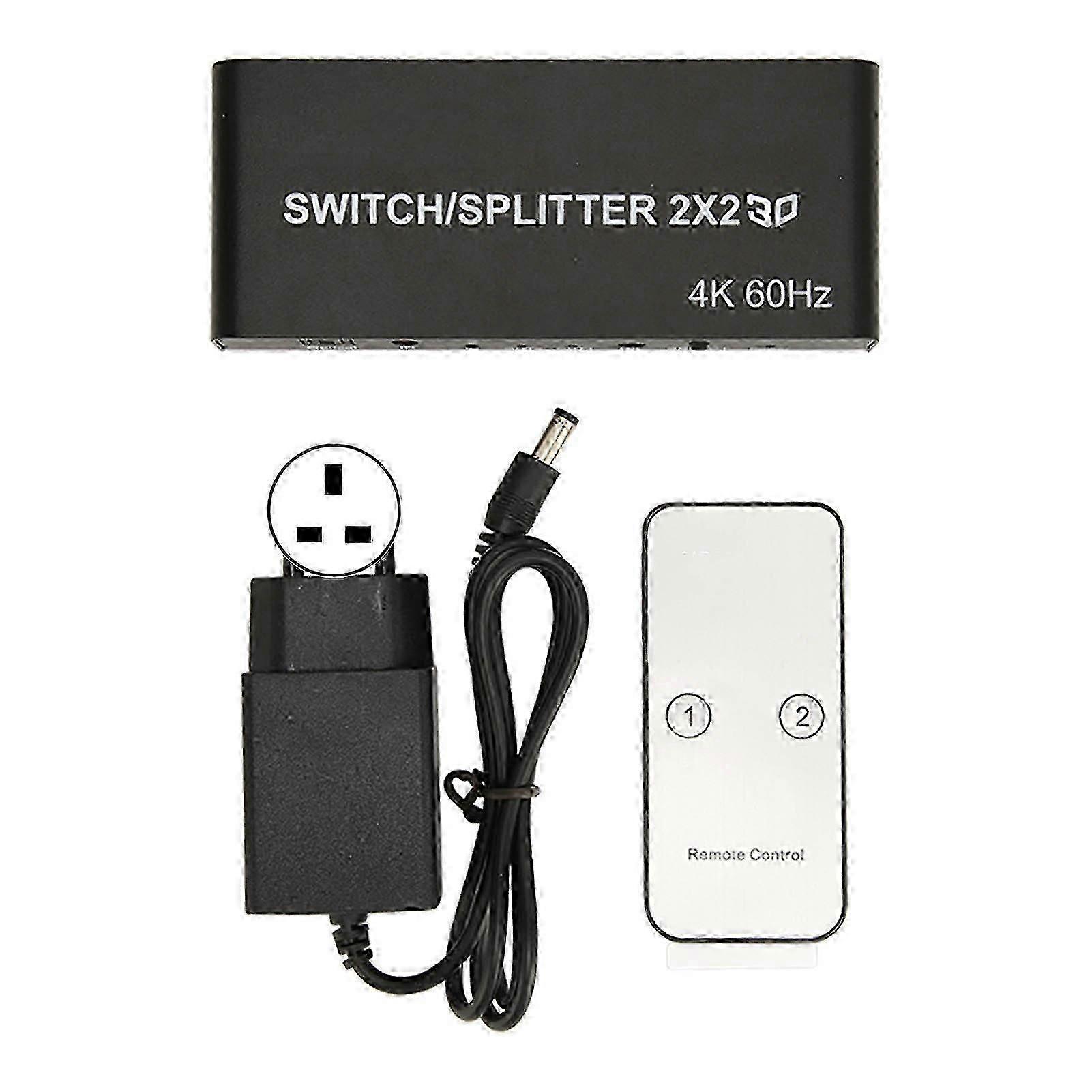 HD Multimedia Interface Switcher 2 in 2 Out 4K HD Multimedia Interface Splitter compatible withPC Projector TV 100?240V Plug