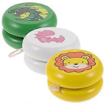 Wooden Yoyo Ball for Kids with String 3Pcs Durable Cartoon Pattern Toy