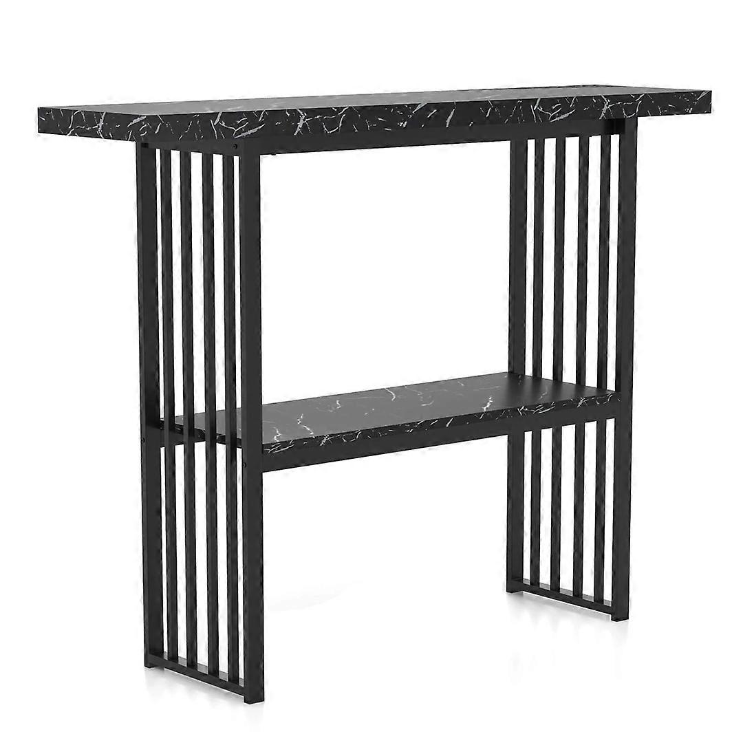2 Tier Black Console Entryway Sofa Table Modern Chic Style