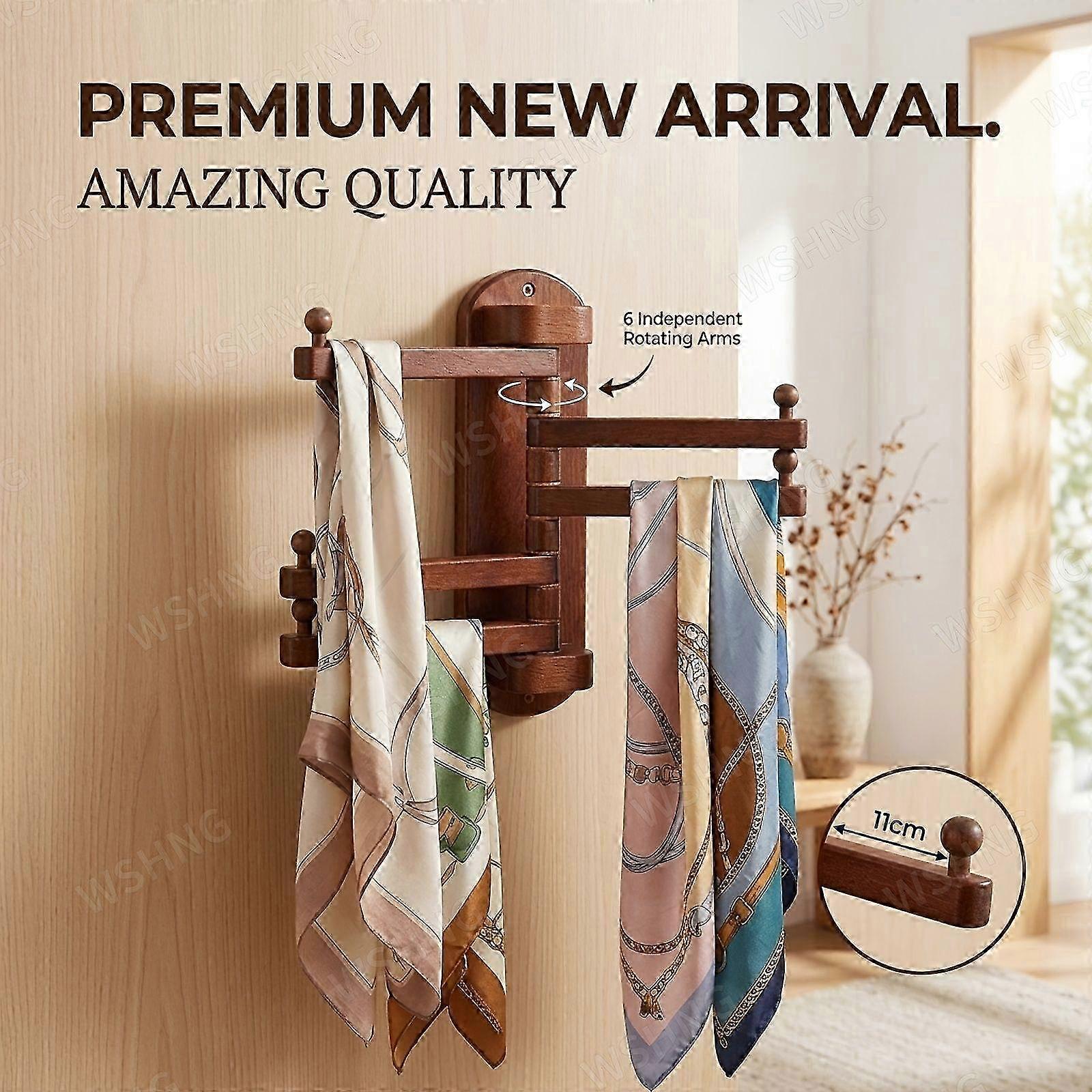 Solid Wood Wall Coat Hook 360 Swivel Folding Space Saving Rack