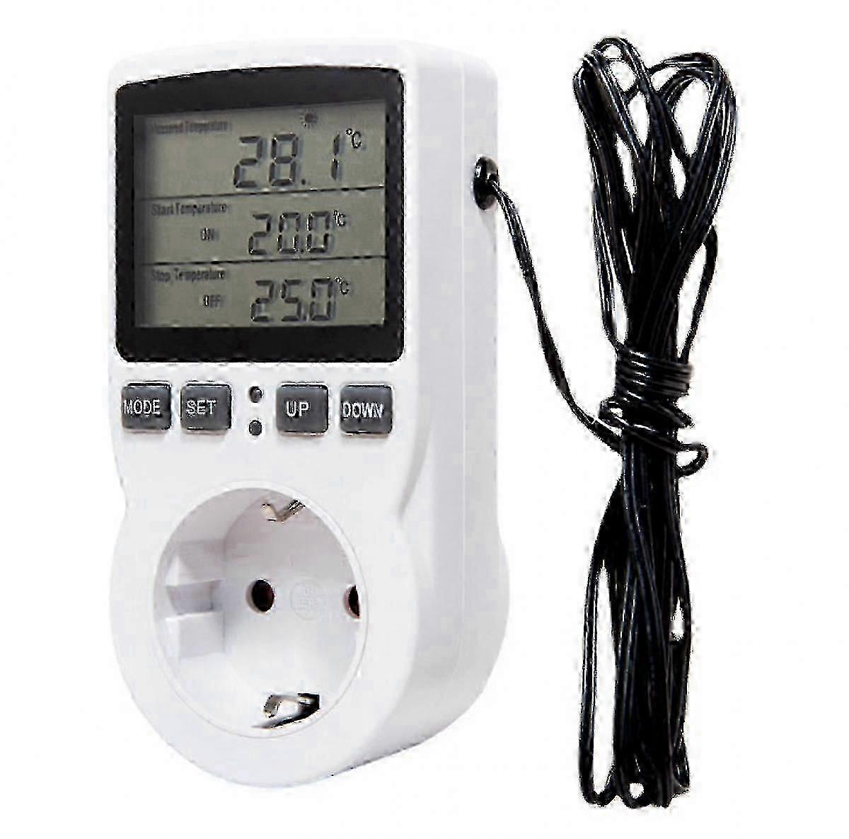 Digital Temperature Controller, Heating Cooling Thermostat Socket with LCD, 230V compatible with Greenhouse Farm Temperature Control