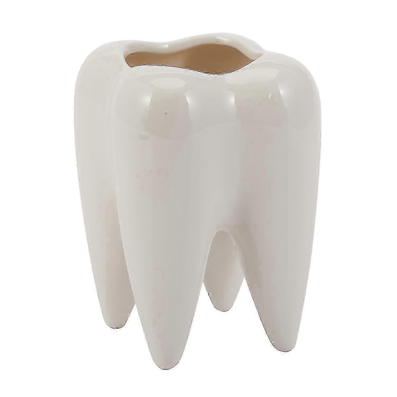 White Tooth-Shaped Ceramic Desk Planter