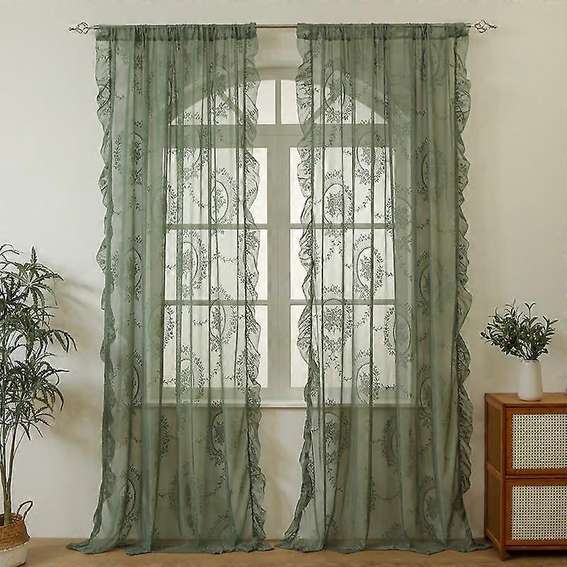 Green Lace Adjustable SemiBlackout Curtains