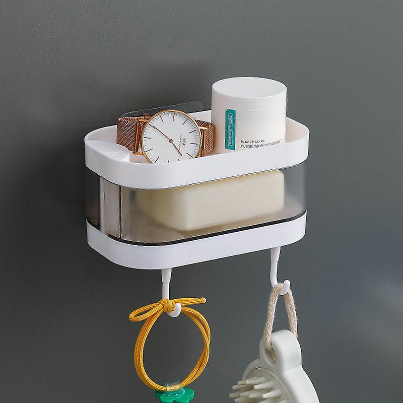 Soap Holder Box Rotate to Open/Close Adhesive Splash Proof Soap Dish with Water Collector & Hanger for Bathroom Kitchen