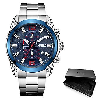Megir Men's Black Watches Fashion Chronograph Quartz Watch For Man Luxury Stainless Steel Military Sport Wristwatch Montre 