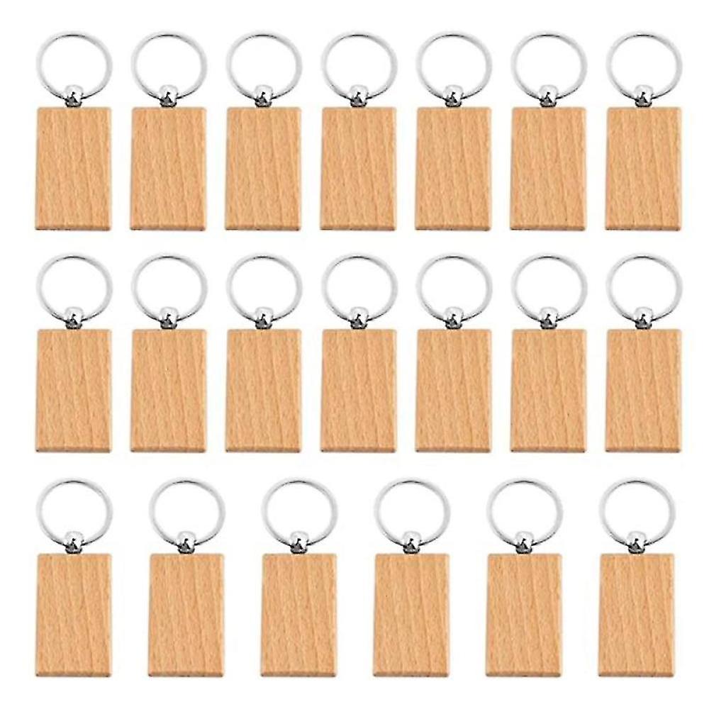 20 Pcs Rectangle Blanks Wooden Keychain Blank Unfinished B