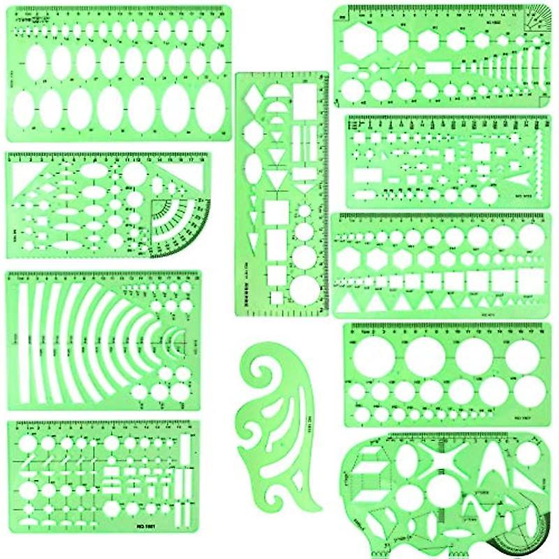 Get Creative With Betybedy S 11pcs Clear Green Geometric Drawing Templates And Drafting Stencils Measuring Tools With Zipper Bag - Perfect For Archite