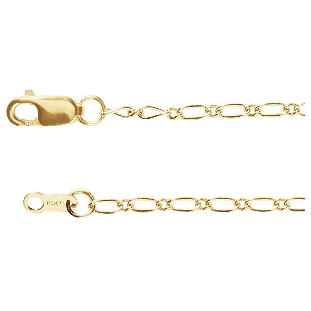 Or jaune 14 carats 1,5 mm Figaro 7 pouces chaîne bracelet à maillons pour femmes et hommes - 1,1 grammes