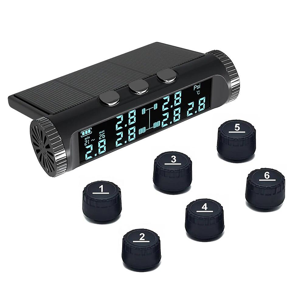 Solar Tpms Truck Tire Pressure Monitor System Tyre Temp Digital Display With 6 Sensors Car Security Alarm Systems  For Rv Van