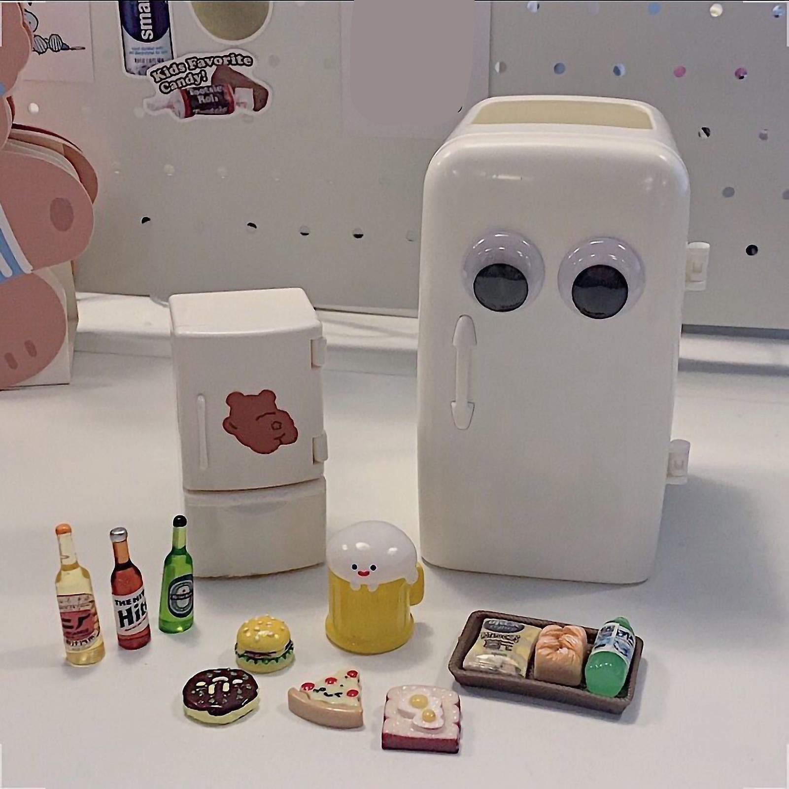 Table Top Storage Container Large Capacity Refrigerator Shape Dressing Case for Students With Stickers White