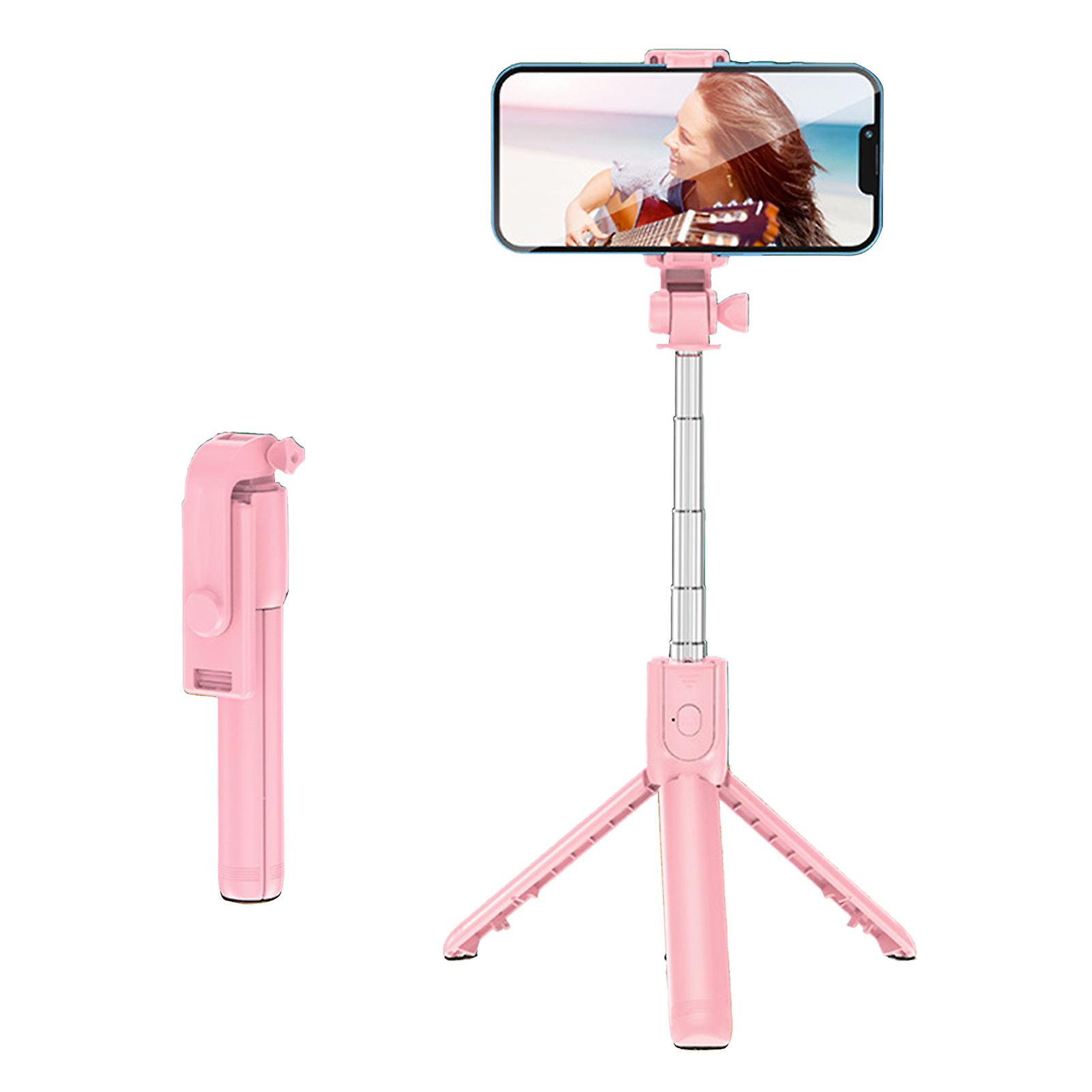 Live Video Tripod, Stainless Steel Foldable Telescopic Selfie Stick with Remote Control, Pink