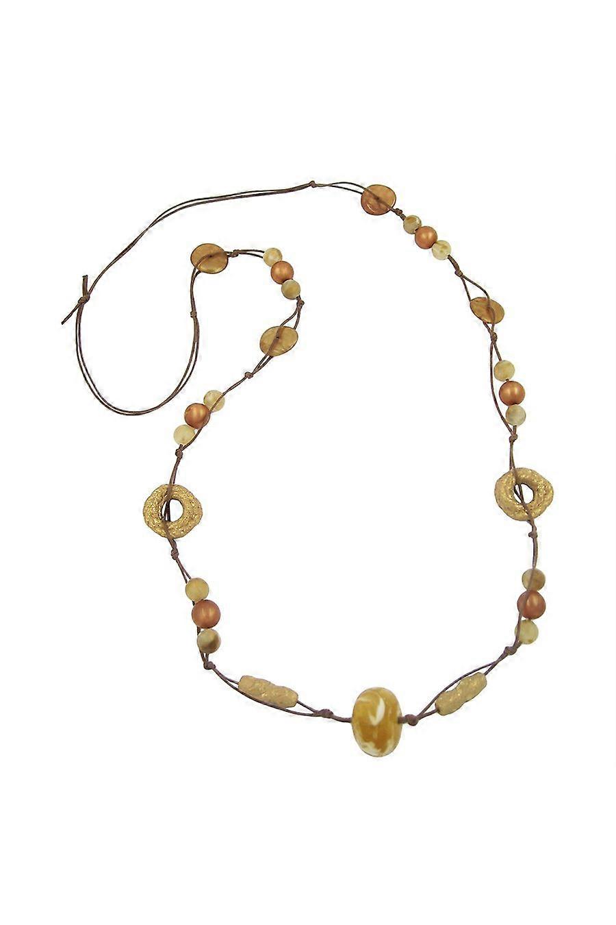 Necklace Brown-silk Ceramic-gold-tone 100cm - Gl02109