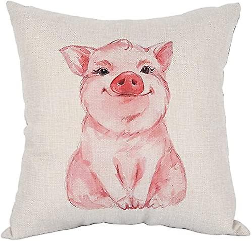 豚の枕素敵なピンクの豚水彩綿リネン枕カバー正方形の枕カバーソファ寝室のリビングルームピンク