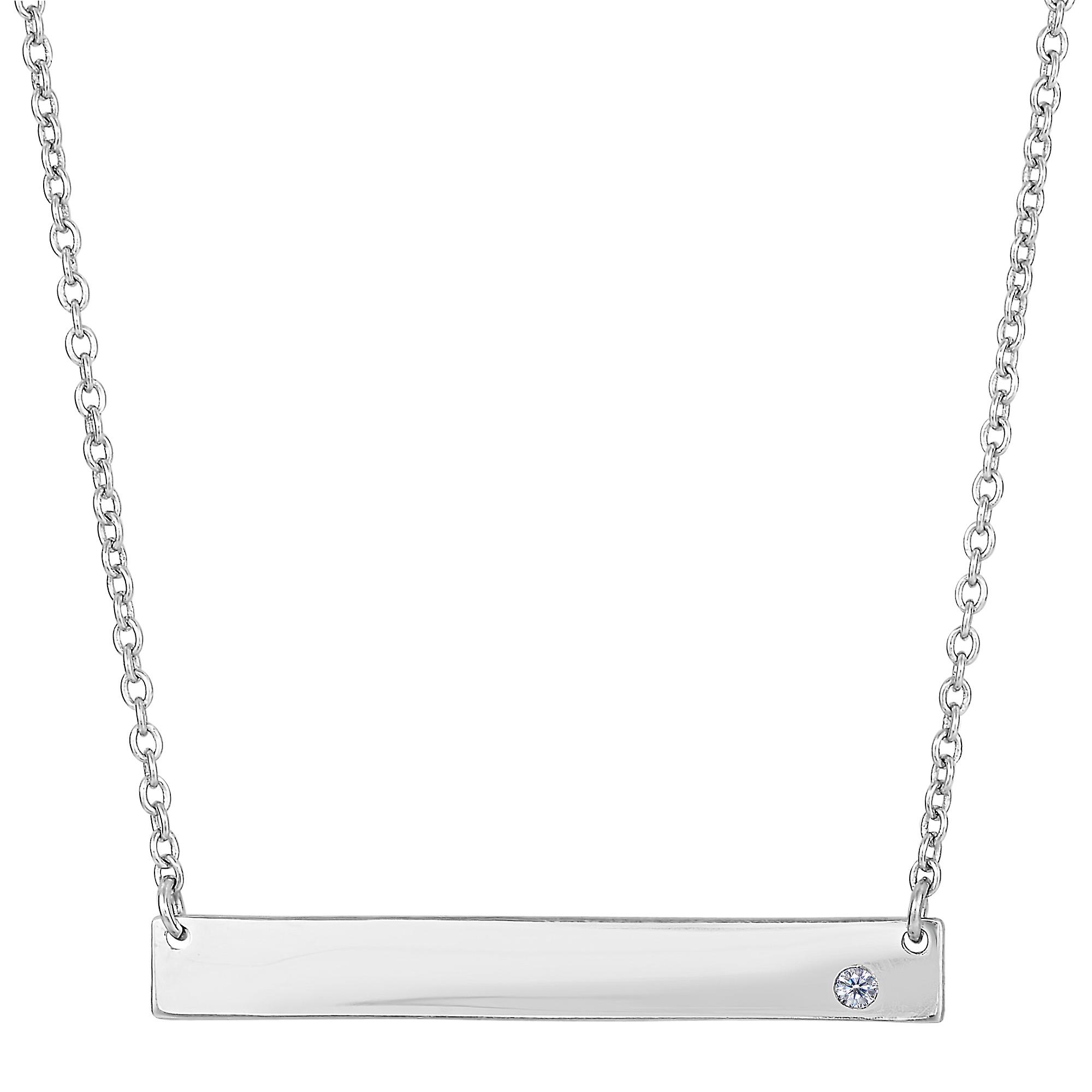 CZ ciondolo collana di argento lateralmente Engravable barra 18"